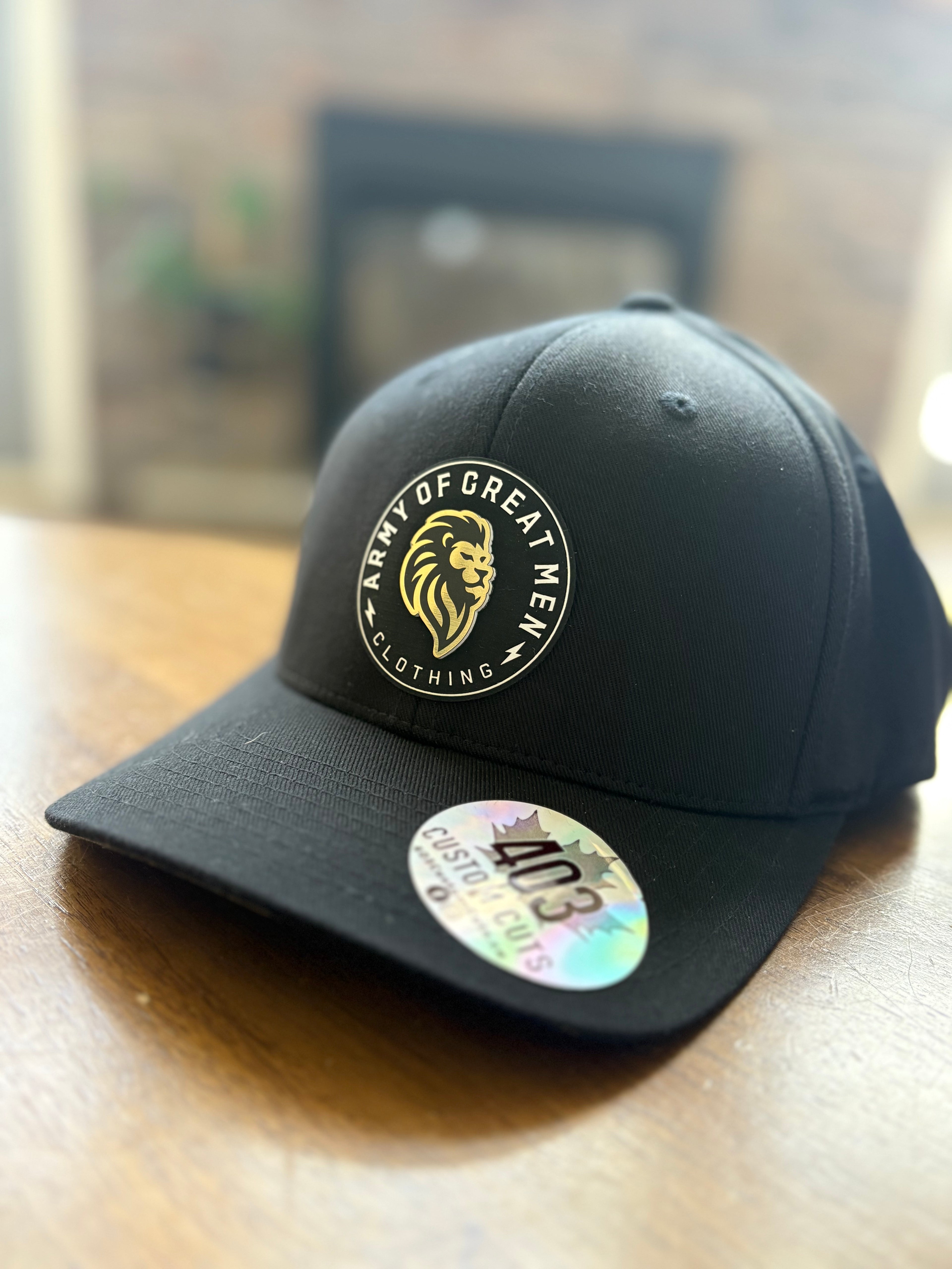 Large All-Black Flex-Fit Hat with Black Army of Great Men Patch